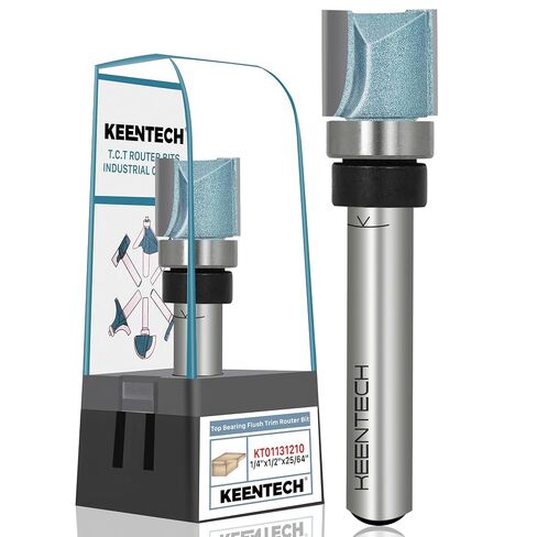 KEENTECH Flush Trim Router Bit, 1/4" Shank x 1/2" Dia x 25/64" Depth | 10X Lifespan, Pattern Bit, Top Bearing, Industrial Grade, Tungsten Carbide Tipped, Woodworking in Kuwait