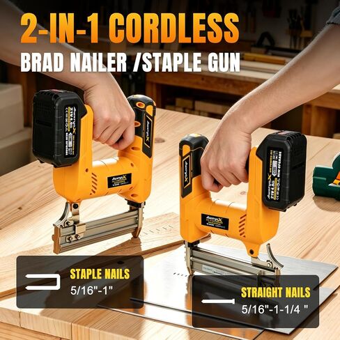 AwxryoX Cordless Brad Nailer, 2-in-1 18 Gauge Electric Nail Gun, 21V Rechargeable Portable Nailer Kit with 2×4.0Ah Batteries, 1000PCS Staples and Nails, for Woodworking, Furniture Repair & DIY in Kuwait