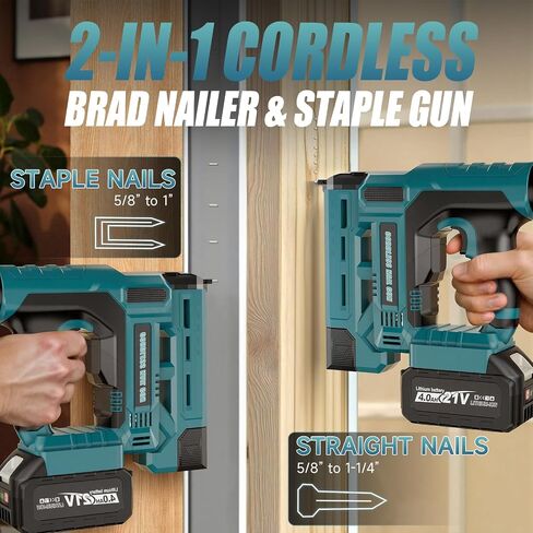Cordless Nail Gun Battery Powered, 18 Gauge 2 in 1 Brad Nailer & Staple Gun, Electric Nail Gun with 1000pcs Nails & 1000pcs Staples for Wood, Upholstery & DIY Projects, Depth Adjust in Kuwait