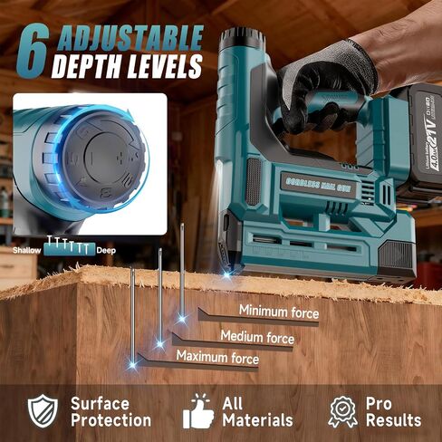Cordless Nail Gun Battery Powered, 18 Gauge 2 in 1 Brad Nailer & Staple Gun, Electric Nail Gun with 1000pcs Nails & 1000pcs Staples for Wood, Upholstery & DIY Projects, Depth Adjust in Kuwait
