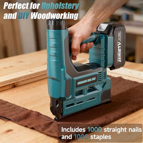 Cordless Nail Gun Battery Powered, 18 Gauge 2 in 1 Brad Nailer & Staple Gun, Electric Nail Gun with 1000pcs Nails & 1000pcs Staples for Wood, Upholstery & DIY Projects, Depth Adjust in Kuwait