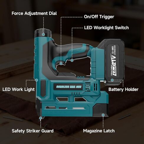 Cordless Nail Gun Battery Powered, 18 Gauge 2 in 1 Brad Nailer & Staple Gun, Electric Nail Gun with 1000pcs Nails & 1000pcs Staples for Wood, Upholstery & DIY Projects, Depth Adjust in Kuwait