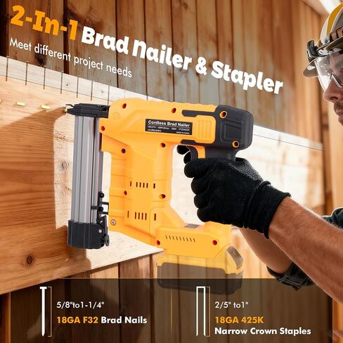 Cordless 18GA Brad Nailer, 2 in 1 Electric Nail Gun Staple Gun with 18GA Nails/Staples, Battery Power Nail Gun for Home Improvement, DIY & Woodworking (No Battery) in Saudi Arabia
