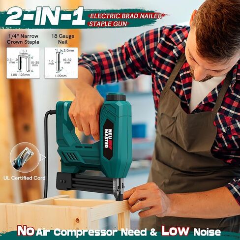 NEU MASTER Brad Nailer, 2 in 1 Electric Staple Gun/Nail Gun for Wood, Upholstery and DIY Projects, 1/4'' Narrow Crown Staples 200pcs and Nails 800pcs Included (Renewed) in Kuwait