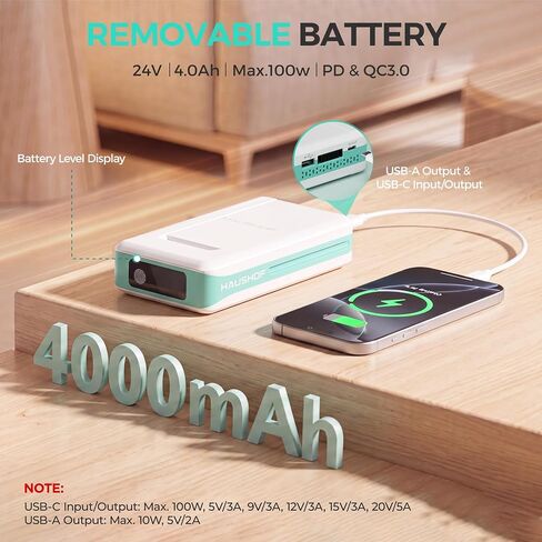 HAUSHOF 24V Cordless Wet Dry Shop Vacuum, 2-Gallon Brushless Shop Vac with 4.0Ah Battery, C-to-C Charging Cable, 3-in-1 Portable Vacuum Cleaner with Accessories for Home, Car & Workshop in Kuwait
