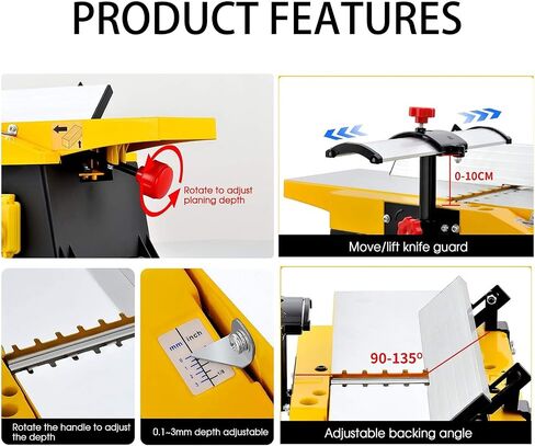 220V Benchtop Planer Thicknesser Portable Electric Woodworking Jointer, 12000 RPM for Precision Wood Cutting and Thickness Adjustments in Kuwait