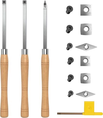 3PCS Carbide Wood Lathe Turning Tools Set, Wood Handle Pen Turning Tools with 3 Extra Replacement Inserts, Rougher Detailer Finisher for Small Bowls, Goblets, Knobs and Woodworking Projects in Kuwait