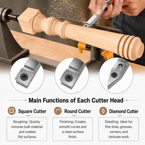3PCS Carbide Wood Lathe Turning Tools Set, Wood Handle Pen Turning Tools with 3 Extra Replacement Inserts, Rougher Detailer Finisher for Small Bowls, Goblets, Knobs and Woodworking Projects in Kuwait