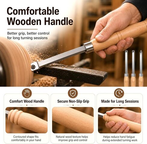 3PCS Carbide Wood Lathe Turning Tools Set, Wood Handle Pen Turning Tools with 3 Extra Replacement Inserts, Rougher Detailer Finisher for Small Bowls, Goblets, Knobs and Woodworking Projects in Kuwait