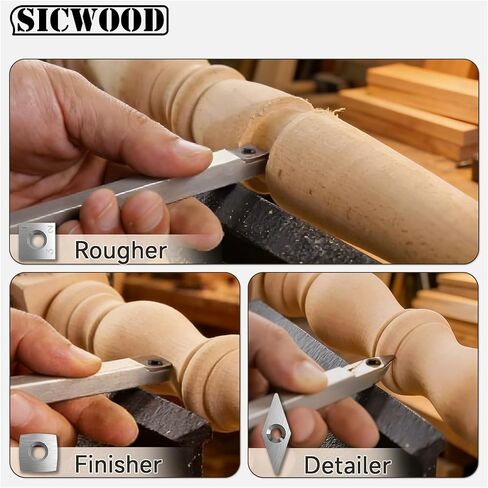 3PCS Carbide Wood Lathe Turning Tools Set, Wood Handle Pen Turning Tools with 3 Extra Replacement Inserts, Rougher Detailer Finisher for Small Bowls, Goblets, Knobs and Woodworking Projects in Kuwait