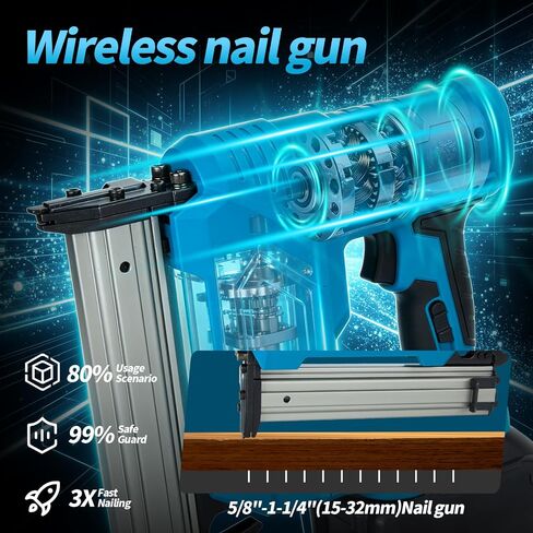 18 Gauge 21V Cordless Brad Nailer,Power Nailers with 2 x 4.0Ah Battery,Pistola De Clavos with 1200 Nails,2 Firing Modes,Cordless Nail Gun for Home Improvement,DIY, Woodworking in Kuwait