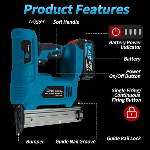 18 Gauge 21V Cordless Brad Nailer,Power Nailers with 2 x 4.0Ah Battery,Pistola De Clavos with 1200 Nails,2 Firing Modes,Cordless Nail Gun for Home Improvement,DIY, Woodworking in Kuwait