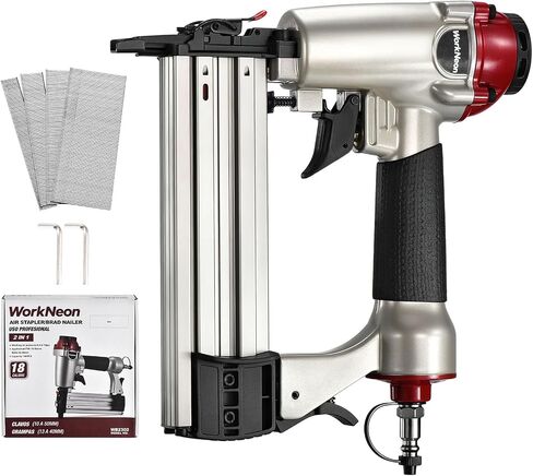 Pneumatic Brad Nailer, Lightweight 18 Gauge Air Power Nail Gun, Fires 18GA 5/8 Inch Up to 2 Inch Nails for Woodworking, Trim Work, Furniture Building(3000pcs Nails) in Kuwait