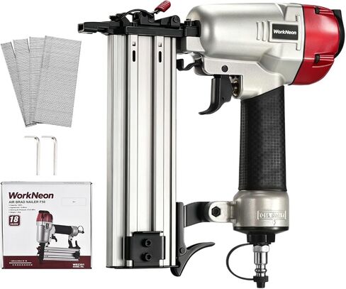 Pneumatic Brad Nailer, Lightweight 18 Gauge Air Power Nail Gun, Fires 18GA 5/8 Inch Up to 2 Inch Nails for Woodworking, Trim Work, Furniture Building(3000pcs Nails) in Kuwait