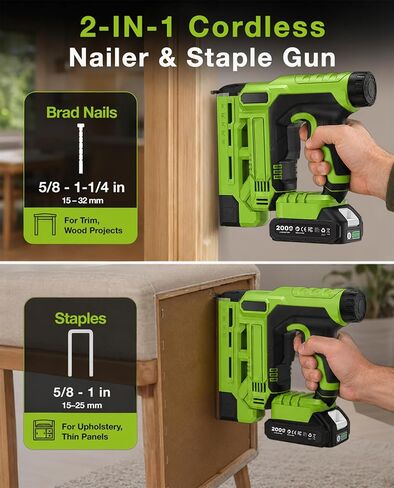 TaskStar 18-Gauge Cordless Brad Nailer: 20V 2-in-1 Electric Nail Gun with 2 Batteries, 1000pcs Nails & Staples, Adjustable Depth Staple Gun for Wood, Drywall, Upholstery & DIY Projects in Kuwait