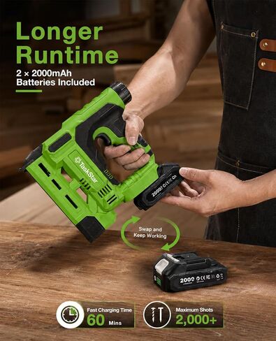 TaskStar 18-Gauge Cordless Brad Nailer: 20V 2-in-1 Electric Nail Gun with 2 Batteries, 1000pcs Nails & Staples, Adjustable Depth Staple Gun for Wood, Drywall, Upholstery & DIY Projects in Kuwait