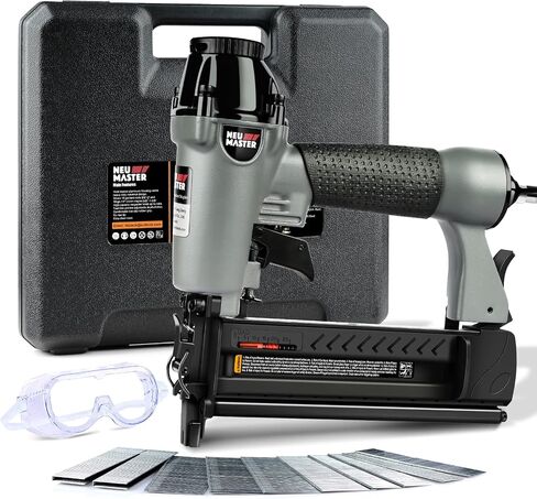 NEU Master Pneumatic Brad Nailer, 2 in 1 Nail Gun Staple Gun Fires 18 Gauge 2 Inch Brad Nails and Crown 1-5/8 Inch Staples with Carrying Case (Used with Air Compressor) (Renewed) in Kuwait