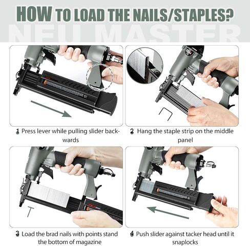 NEU Master Pneumatic Brad Nailer, 2 in 1 Nail Gun Staple Gun Fires 18 Gauge 2 Inch Brad Nails and Crown 1-5/8 Inch Staples with Carrying Case (Used with Air Compressor) (Renewed) in Kuwait