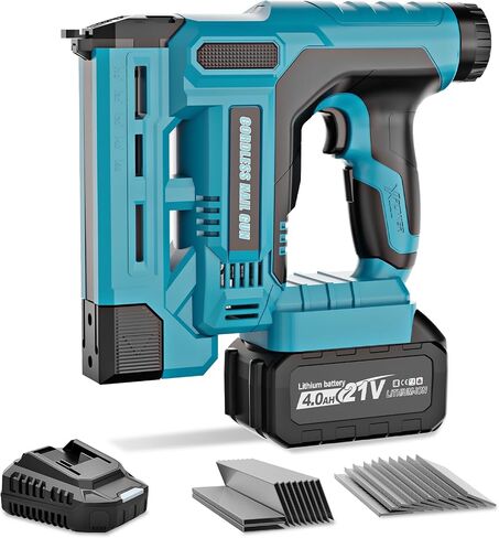 18GA Cordless Brad Nailer and Stapler Kit with 4.0Ah Battery & Charger 2-in-1 Electric Nail Gun with Safety Contact Pin, Depth Adjustment, LED Light, 2000 Nails/Staples for Woodworking, DIY in Kuwait