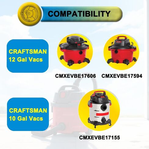 6 Pack CMXZVBE38735 Shop Vac Bags for Craftsman 12 Gallon Wet/Dry Vacuums | Fit CRAFTSMAN CMXEVBE17594, CMXEVBE17606, High Efficiency 2-Layer Filtration Material, No Suction Loss, Part# 38735 9-38735 in Kuwait