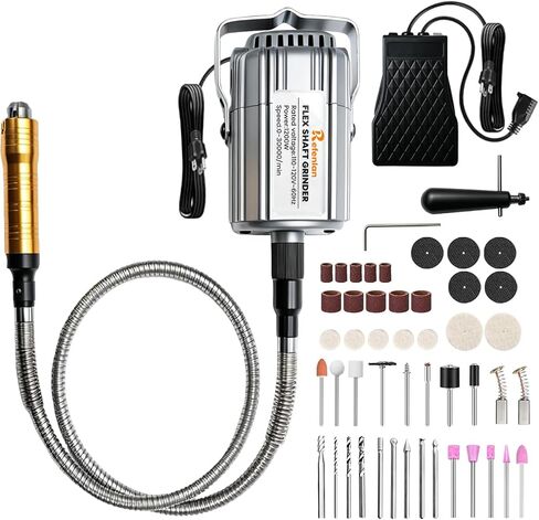 1200W Flex Shaft Rotary Tool, 30000 RPM Variable Speed Flex Shaf Grinder, Universal Adjustable Chuck, Hanging Foot Pedal Control, 46Pcs Accessories for Carving, Polishing, Grinding in Kuwait
