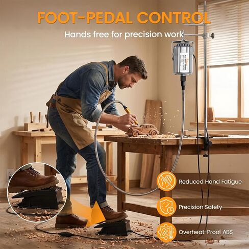 1200W Flex Shaft Rotary Tool, 30000 RPM Variable Speed Flex Shaf Grinder, Universal Adjustable Chuck, Hanging Foot Pedal Control, 46Pcs Accessories for Carving, Polishing, Grinding in Kuwait
