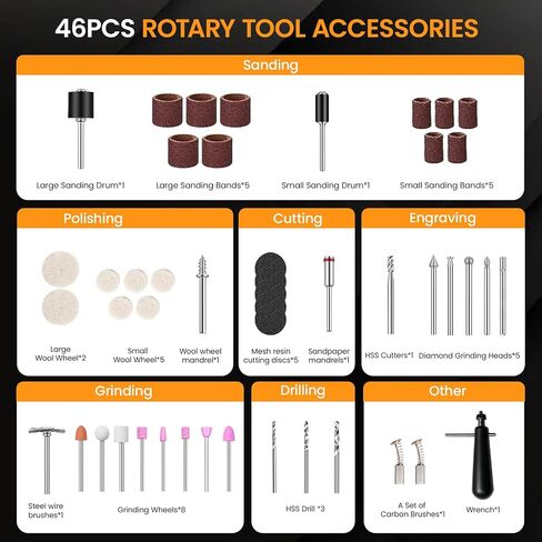 1200W Flex Shaft Rotary Tool, 30000 RPM Variable Speed Flex Shaf Grinder, Universal Adjustable Chuck, Hanging Foot Pedal Control, 46Pcs Accessories for Carving, Polishing, Grinding in Kuwait