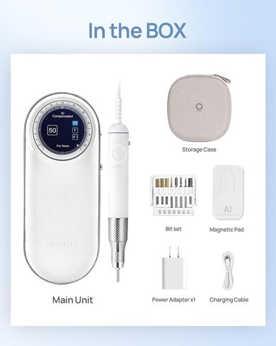 Electric 50000RPM Nail Drill Kit - O NAIL Professional Nail Drill for Acrylic Gel Removal, Electric Nail File with HD Display, 3mm Shank Bits Kit, Smart Control and Vibration-Free for Home & Salon Use in Kuwait