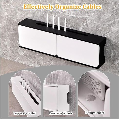 WiFi Router Storage Box, Wooden Wall Mounted Router Shelf WiFi Box Hider Multicolor 60-80cm(Gray/White,L80cm/31.5in) in Kuwait