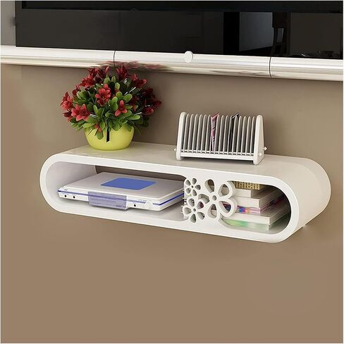 WiFi Router Storage Box, Multicolor Wall Mounted Floating Shelf for Electronic Devices(Carved Full White Depth 20) in Kuwait