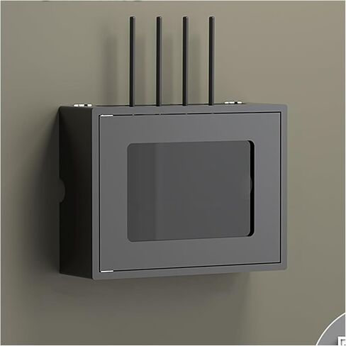 WiFi Router Storage Box, Wall Mounted Pine Wood Router Cabinet Multicolor 36.5-52.5cm(Black,L47.5cm/18.7in) in Kuwait