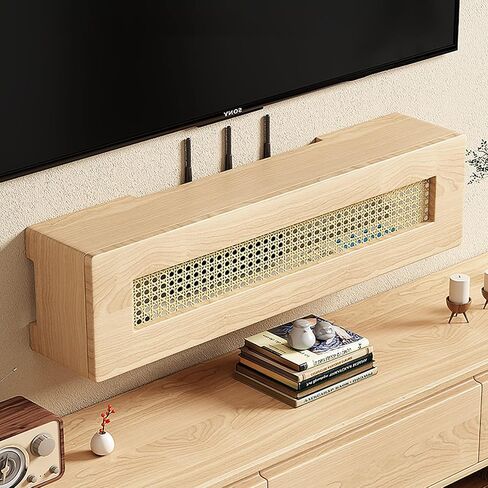 WiFi Router Storage Box, Wooden Wall Mounted Router and WiFi Box Hider Cabinet Brown Black 60-100cm(Black,L100cm/39.3in) in Kuwait