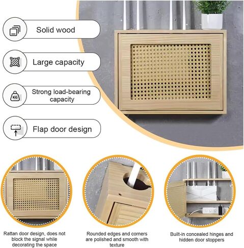WiFi Router Storage Box, Rattan Pine Wood Wall Mounted Brown/White Multiple Sizes(White,L42*49.5cm/16.5 * 19.4in) in Kuwait