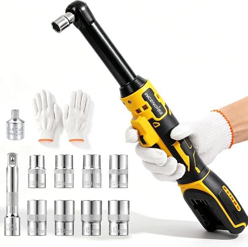 3/8" Cordless Ratchet Wrench Compatible with Dewalt 20V Battery, 74ft-lbs | 1250 RPM Brushless, LED Light, Compact Low Profile Electric Ratchet with 8 Sockets Set, 3 Inch Extension Bar in Kuwait