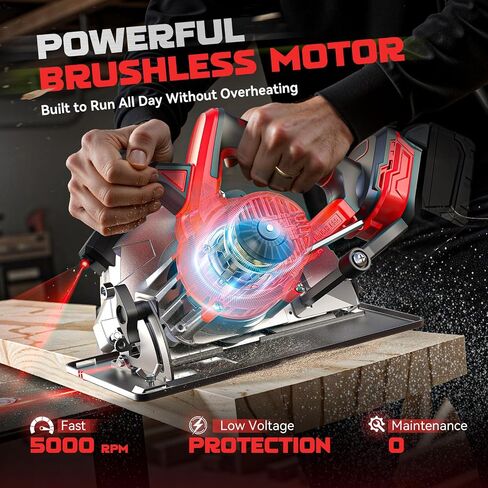 Ecarke 7-1/4" Cordless Circular Saw, Compatible with Milwaukee 18V Battery (Tool Only), Electric Circular Saw with Laser Guide, 5000RPM, 0–45° Bevel, 2-1/4" Cutting Depth, Includes 2 Blades (24T&40T) in Kuwait