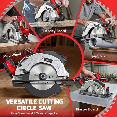 Ecarke 7-1/4" Cordless Circular Saw, Compatible with Milwaukee 18V Battery (Tool Only), Electric Circular Saw with Laser Guide, 5000RPM, 0–45° Bevel, 2-1/4" Cutting Depth, Includes 2 Blades (24T&40T) in Kuwait
