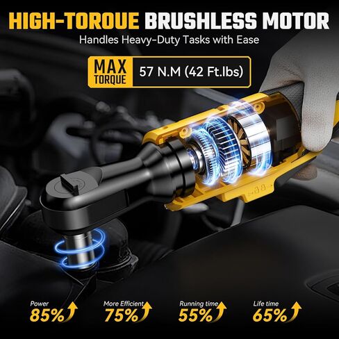 3/8" Cordless Ratchet Wrench for De-WALT 20V Max Battery - 42Ft-Lbs Brushless Motor Electric Ratchet Set with 0-220RPM Variable Speed, 8 Sockets, 3/8" and 1/4" Adapters,3" Extension Bar (Tool Only) in Kuwait