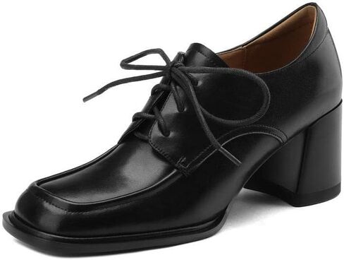TinaCus Handmade Women's Genuine Leather Oxfords | Square Toe, Mid Block Heel, Office Business, Casual Daily in Kuwait