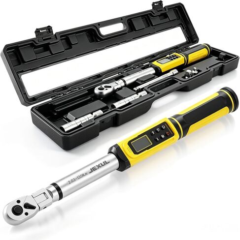 3/8" Drive digital torque wrench with flex head Set (10-100 ft-lb) | Professional Electronic, Buzzer & LED, 14mm/16mm Spark Plug Sockets, Adapters & 2-Stage Extension Bar in Kuwait