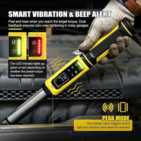 3/8" Drive digital torque wrench with flex head Set (10-100 ft-lb) | Professional Electronic, Buzzer & LED, 14mm/16mm Spark Plug Sockets, Adapters & 2-Stage Extension Bar in Kuwait