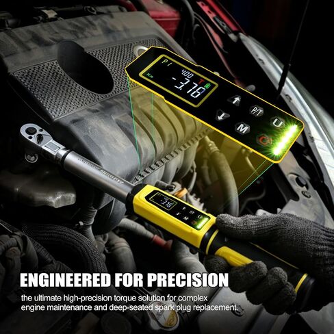 3/8" Drive digital torque wrench with flex head Set (10-100 ft-lb) | Professional Electronic, Buzzer & LED, 14mm/16mm Spark Plug Sockets, Adapters & 2-Stage Extension Bar in Kuwait