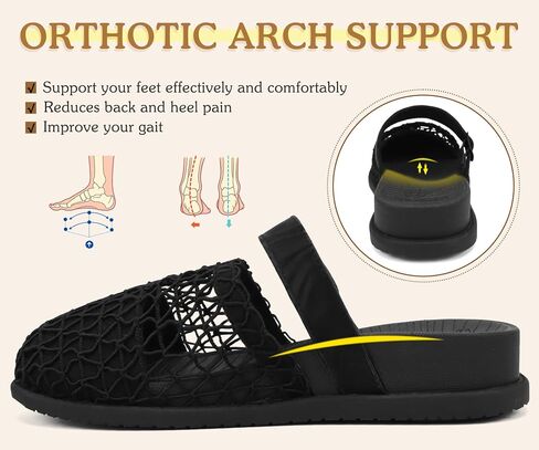 COFACE Orthotic Sandals For Women With Plantar Fasciitis Arch Support Ladies Breathable Mesh Mules Closed Toe Slip-on Loafers Slides Summer Outfits Platform Heel Cushion Office Clogs, Black US10 in Kuwait