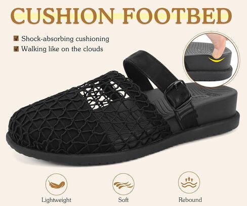 COFACE Orthotic Sandals For Women With Plantar Fasciitis Arch Support Ladies Breathable Mesh Mules Closed Toe Slip-on Loafers Slides Summer Outfits Platform Heel Cushion Office Clogs, Black US10 in Kuwait