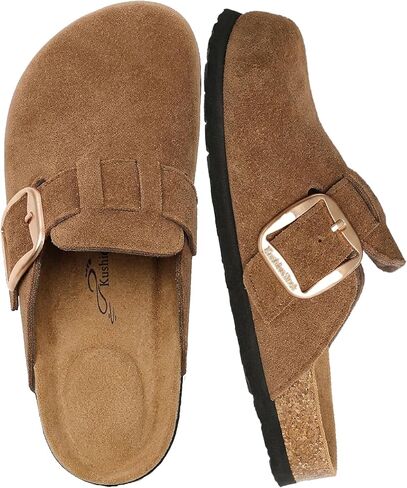 Womens 100% Genuine Leather Clogs Big Buckle Mule | Memory Foam Footbed, Adjustable Fit Feel, Support For Standing, Work Travel Errands, Indoor Outdoor Use, Easy Slip On Style in Kuwait
