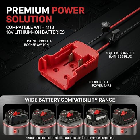 M18 Battery Adapter Works with Milwaukee 18V Lithium Battery Power Tools | Built-in On Off Switch, 30A Safety Fuse,12AWG Silicone Wire,Short Circuit Protection,ABS Heat Resistant,For Ride On Kids Toys in Kuwait
