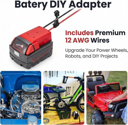 M18 Battery Adapter Works with Milwaukee 18V Lithium Battery Power Tools | Built-in On Off Switch, 30A Safety Fuse,12AWG Silicone Wire,Short Circuit Protection,ABS Heat Resistant,For Ride On Kids Toys in Kuwait