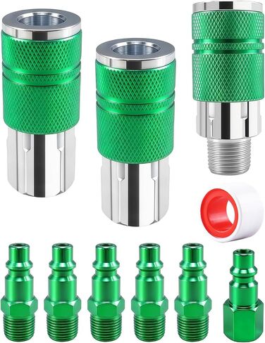9-Piece 3/8" High Flow Air Hose Fittings Set, 3 Couplers (2 FNPT + 1 MNPT) & 6 Plugs (5 FNPT + 1 MNPT) with 3/8" Body & 3/8" NPT Threads, Air Compressor Accessories Quick Connect Set, Max 300PSI in Kuwait