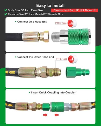 9-Piece 3/8" High Flow Air Hose Fittings Set, 3 Couplers (2 FNPT + 1 MNPT) & 6 Plugs (5 FNPT + 1 MNPT) with 3/8" Body & 3/8" NPT Threads, Air Compressor Accessories Quick Connect Set, Max 300PSI in Kuwait
