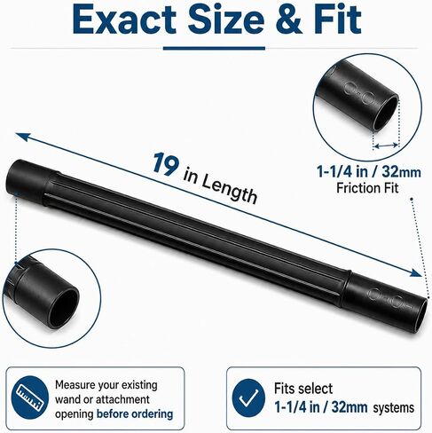 Heavy Duty 1 1/4 Vacuum Extension Wand Tube 19 Inch - Compatible with Shop-Vac Kirby Rainbow Oreck Hoover Ridgid Craftsman and More Wet/Dry Vac - 1.25" 32mm Friction Fit Wands - 3-Pack in Kuwait