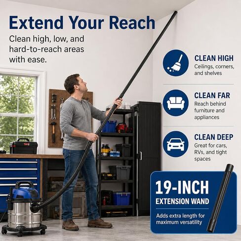Heavy Duty 1 1/4 Vacuum Extension Wand Tube 19 Inch - Compatible with Shop-Vac Kirby Rainbow Oreck Hoover Ridgid Craftsman and More Wet/Dry Vac - 1.25" 32mm Friction Fit Wands - 3-Pack in Kuwait